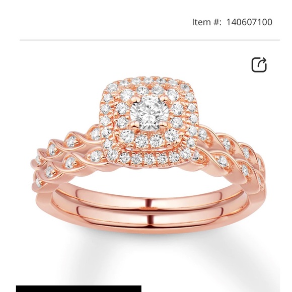 1/8 24k rose gold diamond engagement ring set - Picture 2 of 3